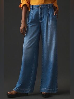 Pilcro Pleated Wide-Leg Trouser Denim in Blue Wash Size 31